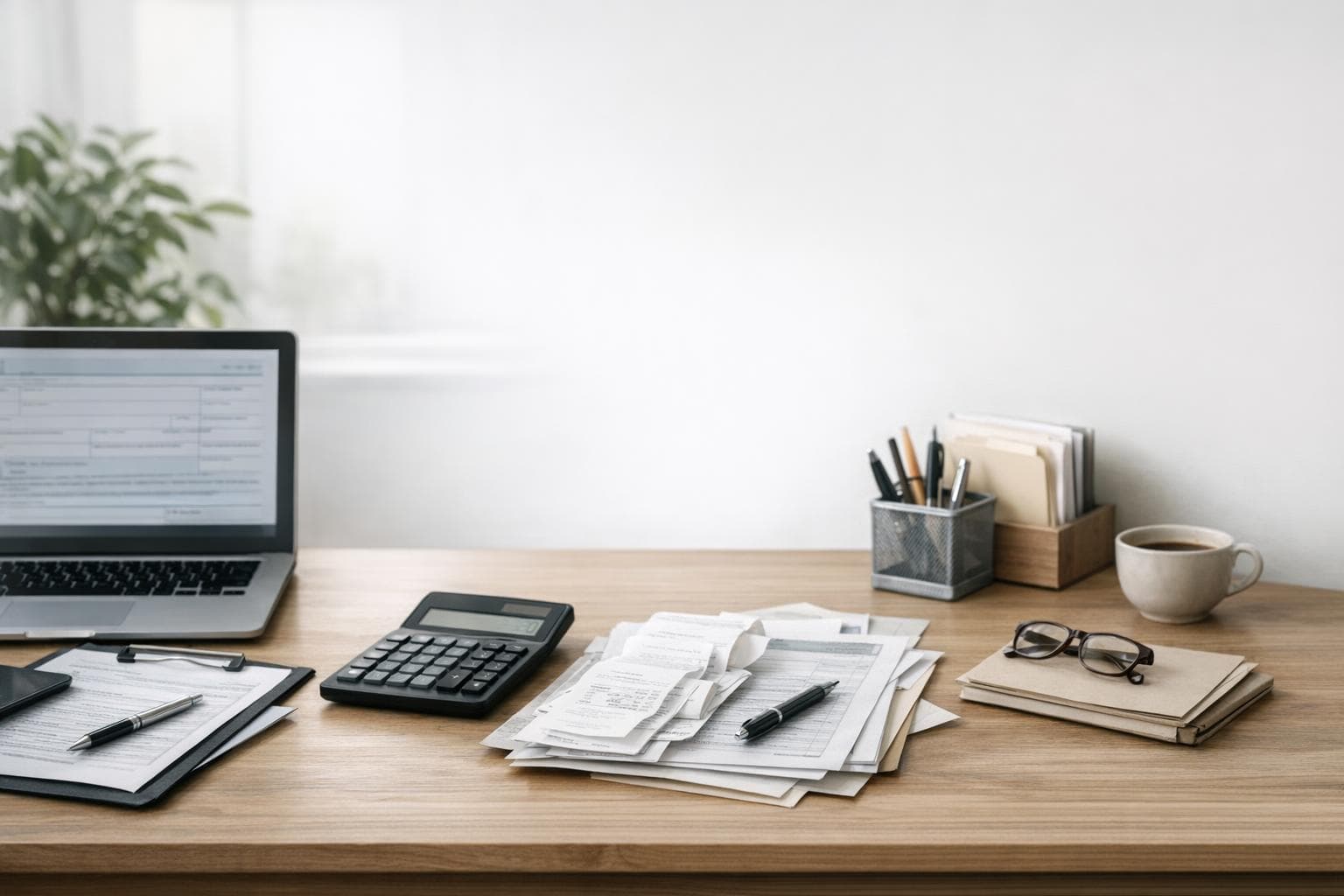 Top-down view of tax working papers and planning notes